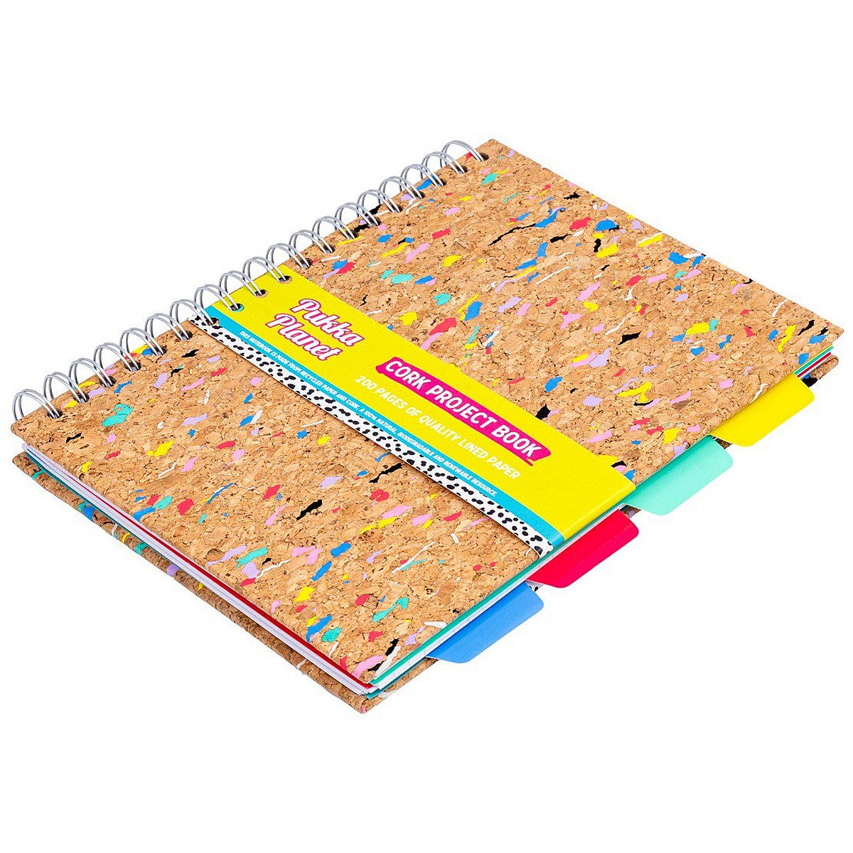 Pukka Planet Cork Project Book with 4 Dividers, B5, Ruled, 200 Pages, Multicoloured