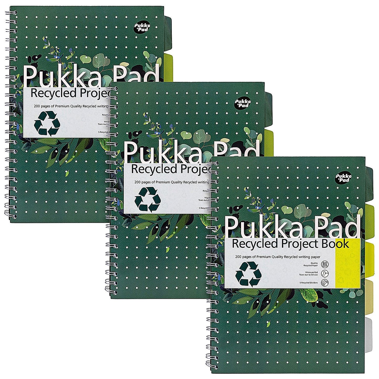Pukka Pad Recycled Project Book, A4, Green, Pack of 3