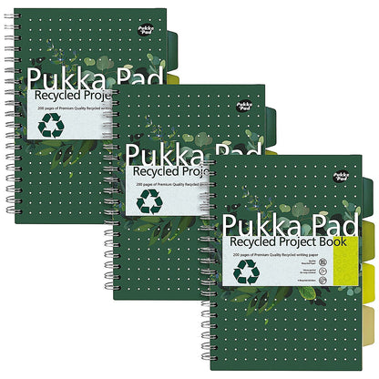Pukka Pad Recycled Project Book, B5, Green, Pack of 3