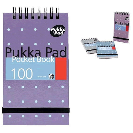 Pukka Pad Wirebound Pocket Book, A7, Ruled & Peforated, 100 Pages, Assorted, Pack of 6