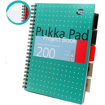 Pukka Pad Wirebound Project Book, B5, Ruled & Perforated, 200 Pages, Green, Pack of 3