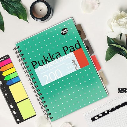 Pukka Pad Wirebound Project Book, B5, Ruled & Perforated, 200 Pages, Green, Pack of 3