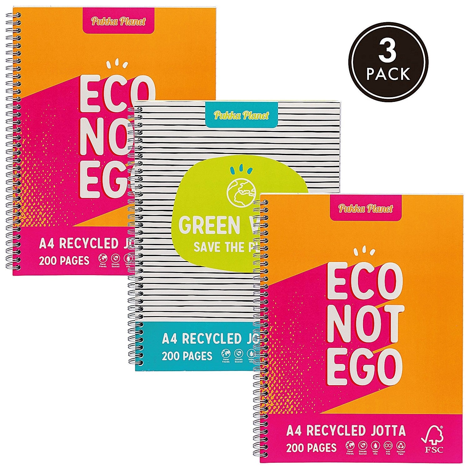 Pukka Pad Pukka Planet Jotta Wirebound Notebook, A4, Assorted, Pack of 3 Easy2Order : PP19898