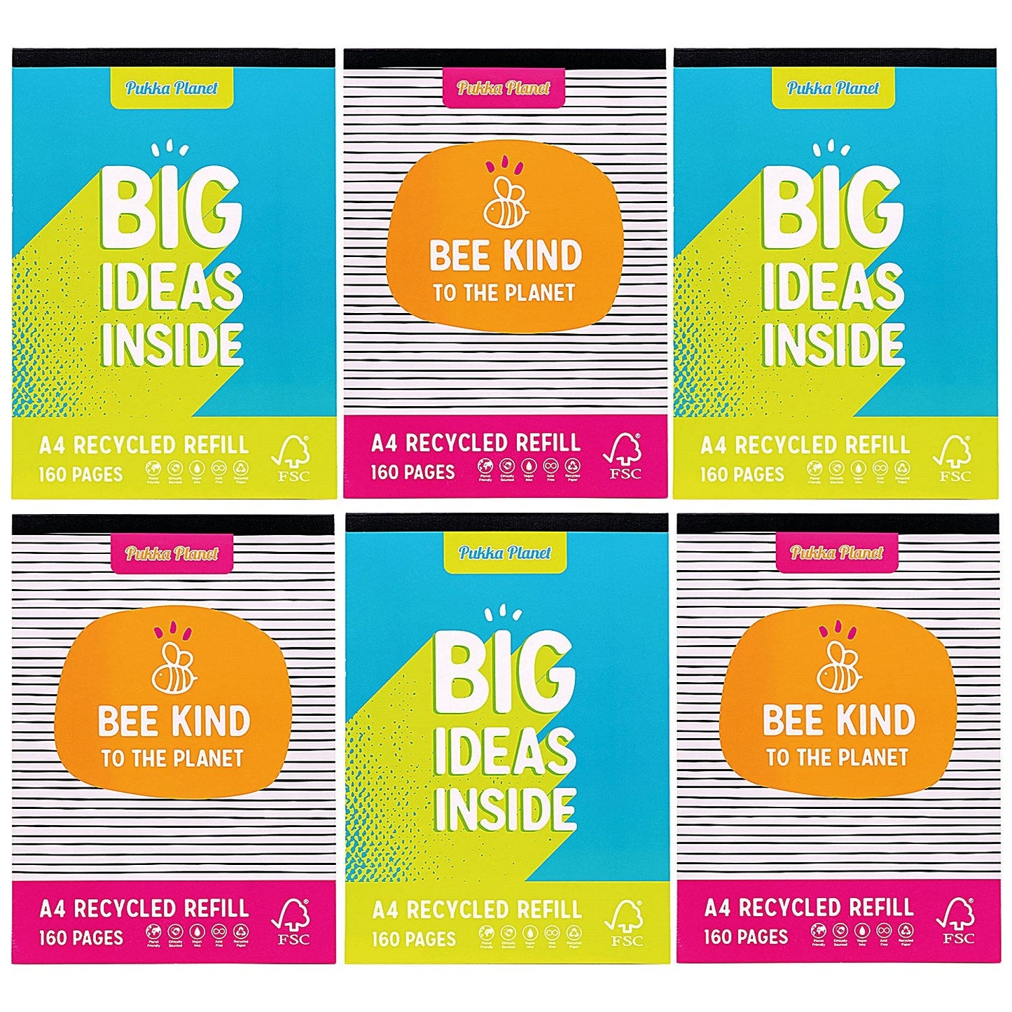 Pukka Pad Pukka Planet Refill Pad, A4, Assorted Pack of 6
