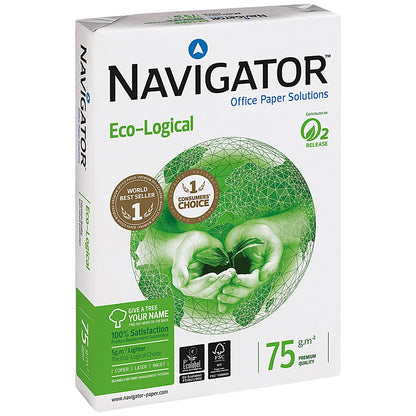 Navigator A4 Eco-logical Paper, White, 75gsm, Box (5 x 500 Sheets)