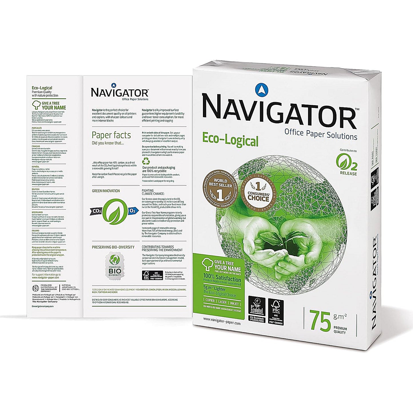 Navigator A4 Eco-logical Paper, White, 75gsm, Box (5 x 500 Sheets)