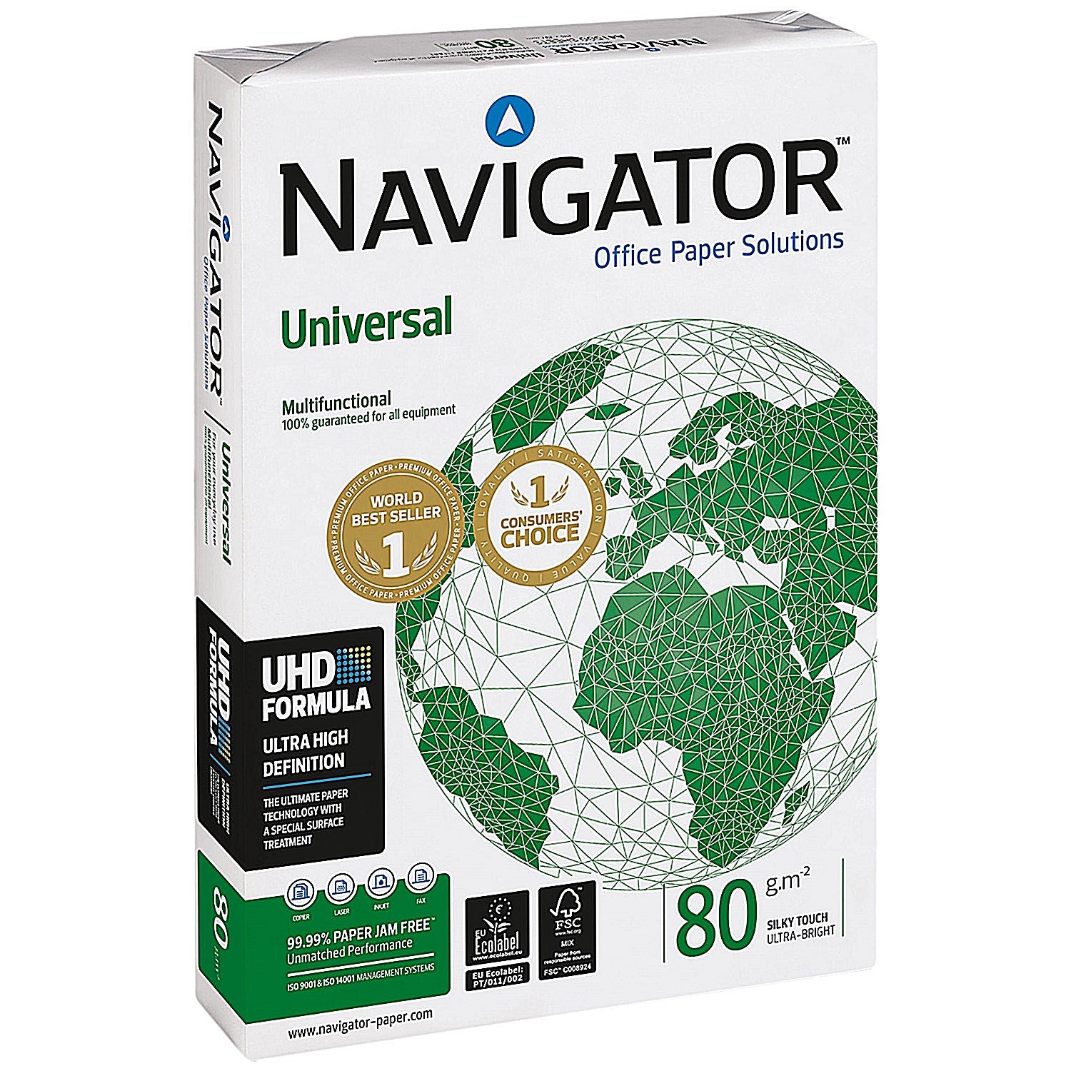 Navigator A4 Universal On The Go Paper, White, 80gsm, Small Box (3 x 500 Sheets)
