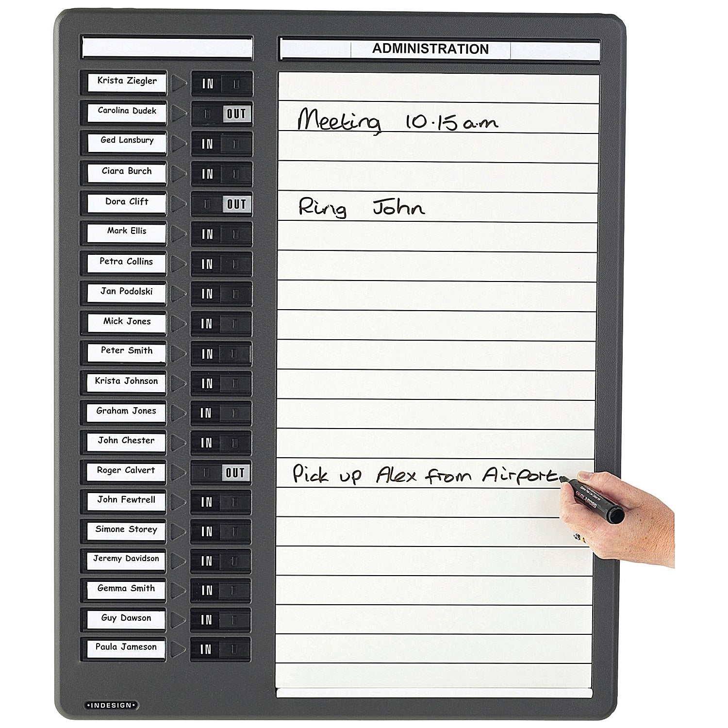 In/Out Board, 20 Names & Drywipe Combination, W540xH680mm, Grey Easy2Order : PS22001