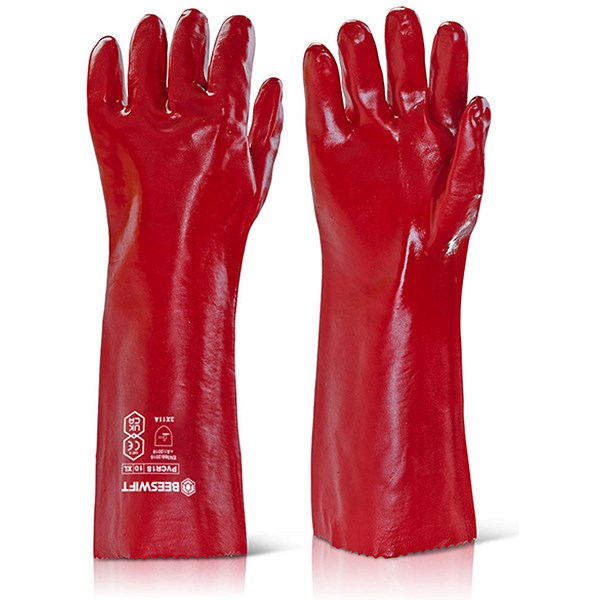Beeswift PVC Gauntlet, Red, 18”, Pack of 10 Easy2Order : PVCNR18