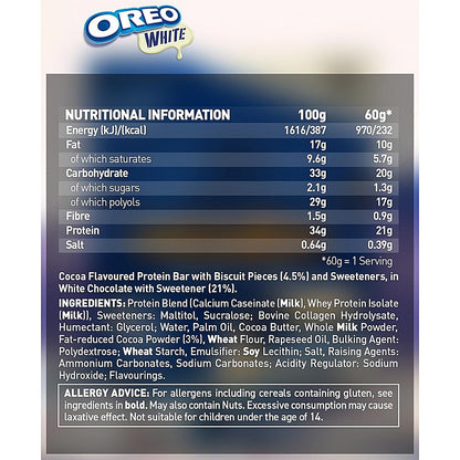 Grenade High Protein Low Sugar Oreo White Chocolate Bar, Pack of 12