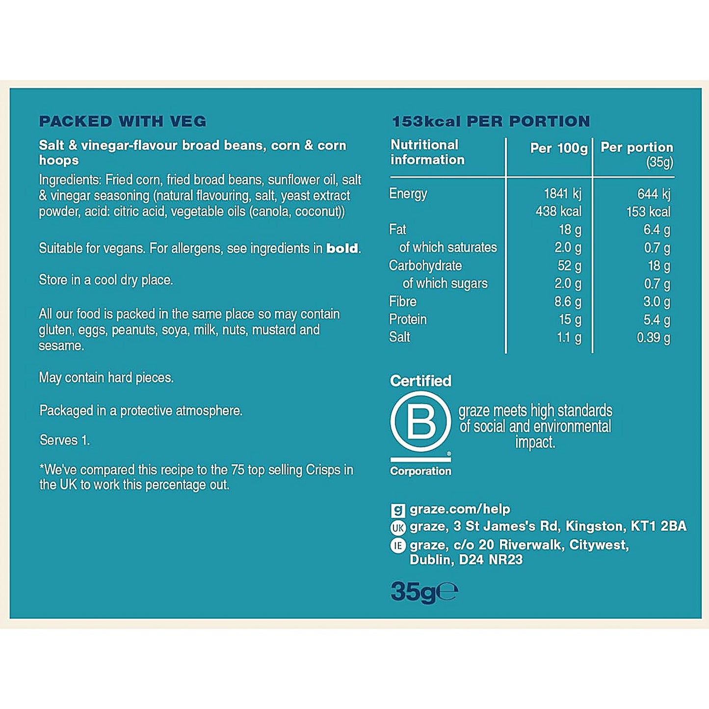 Graze Salt and Vinegar Crunch Bag, 35g, Pack of 10