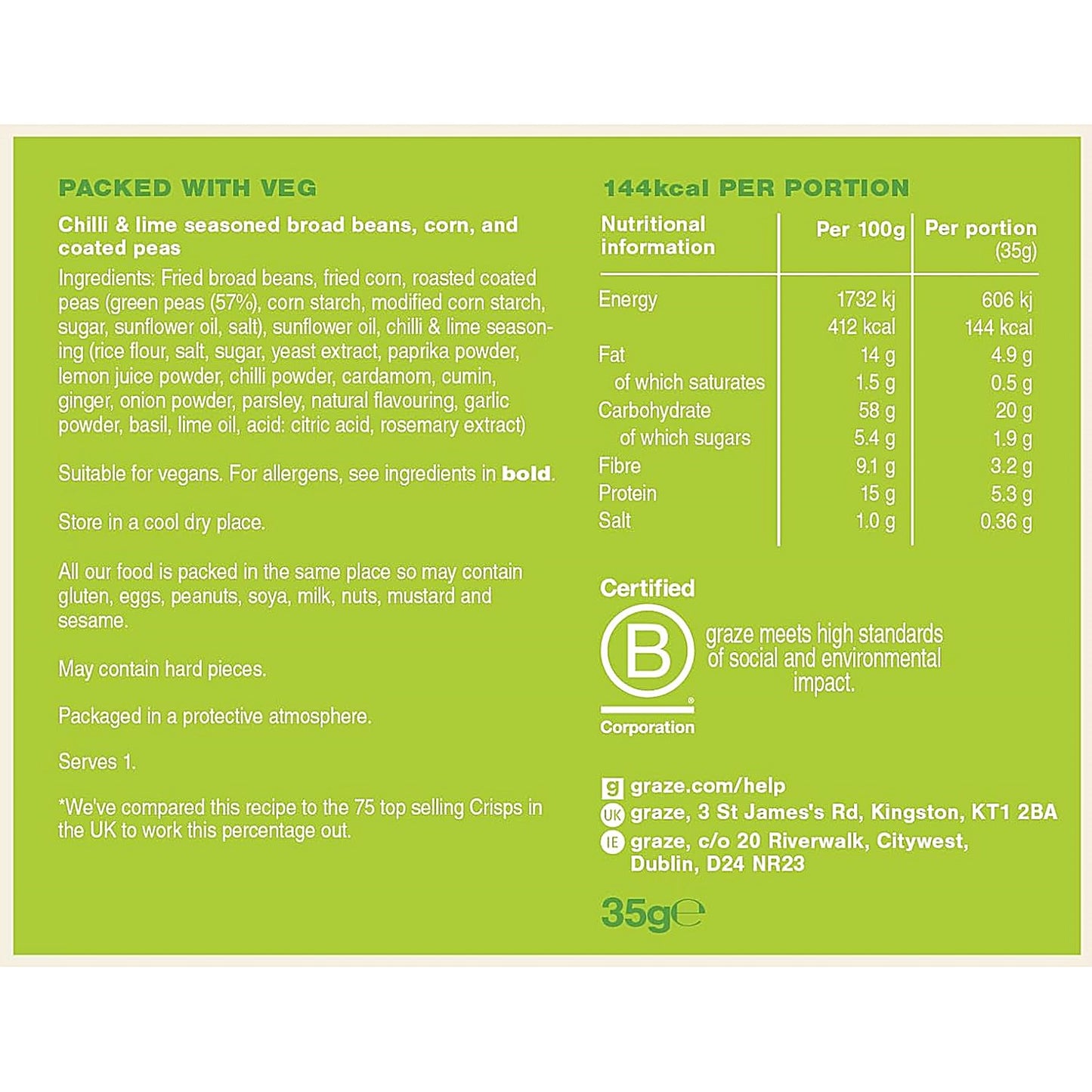 Graze Chilli and Lime Crunch Bag, 35g, Pack of 10