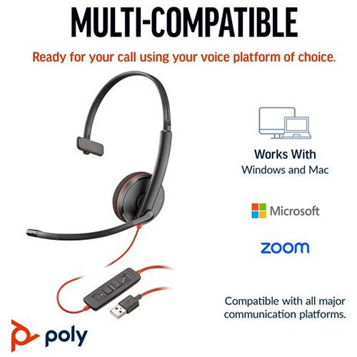 Poly Blackwire 3210 Monaural UC USB-C/A Headset 8X214AA