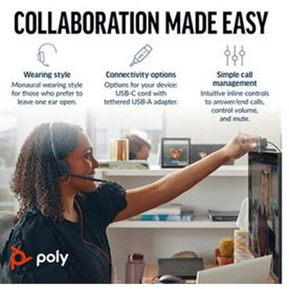 Poly Blackwire 3210 Monaural UC USB-C/A Headset 8X214AA