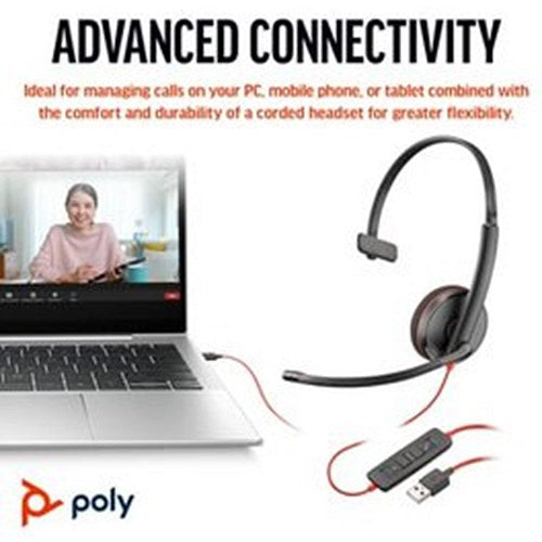 Poly Blackwire 3210 Monaural UC USB-C/A Headset 8X214AA