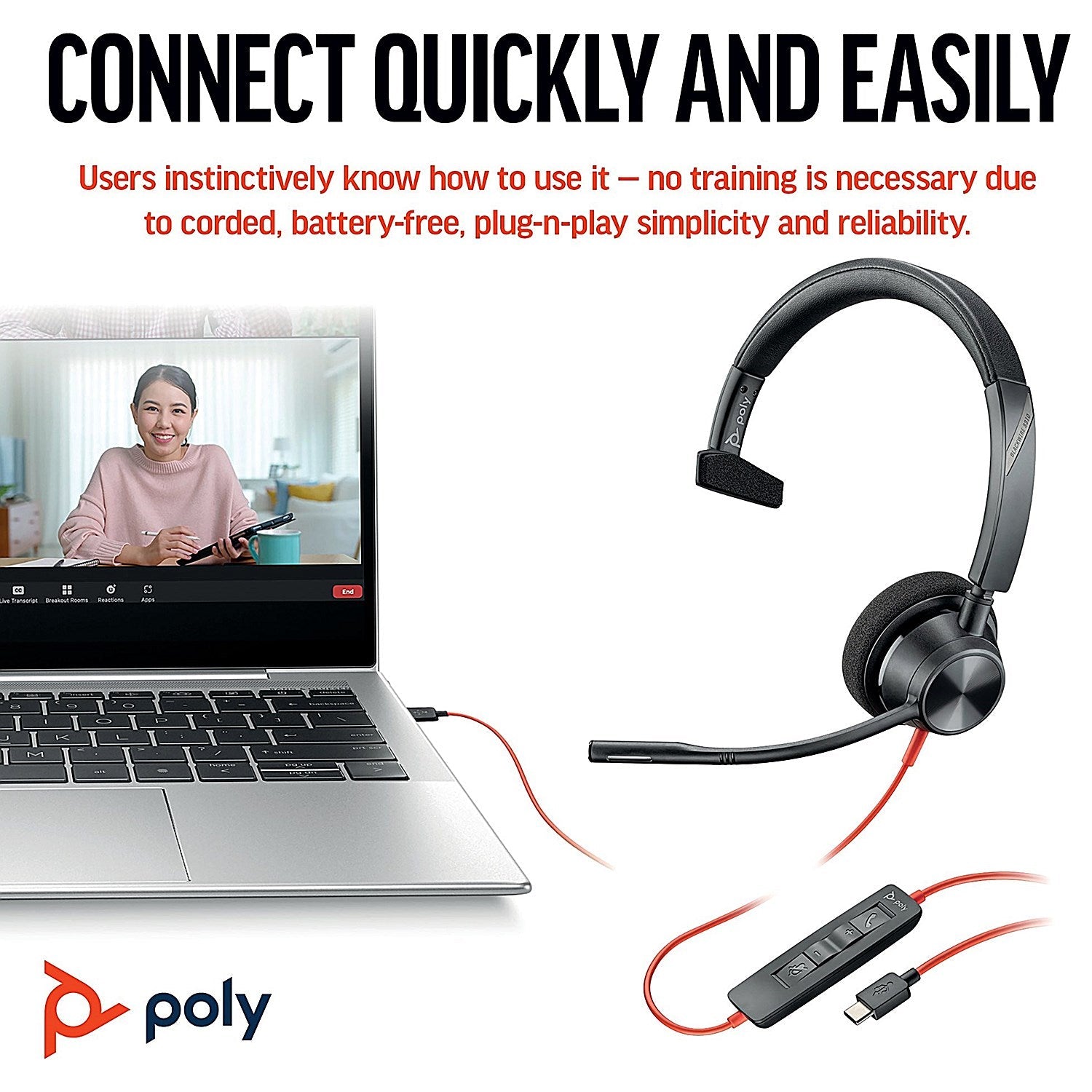 Poly Blackwire 3310 Monaural USB-C/A Headset 8X215AA Easy2Order : PY42898