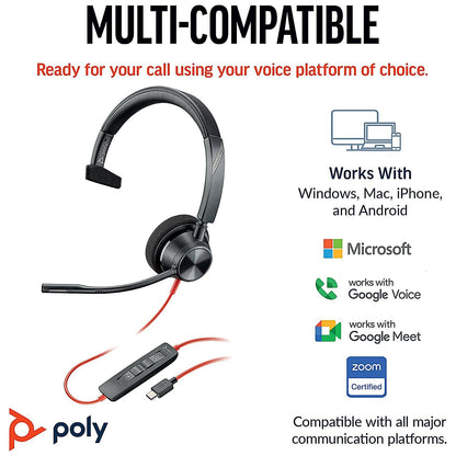 Poly Blackwire 3310 Monaural MS USB-C/A Headset 8X216AA