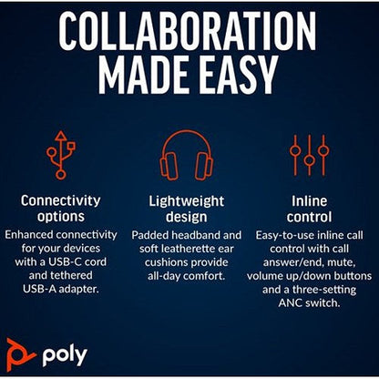 Poly Blackwire 8225 Stereo UC USB-C/A Headset 8X223AA