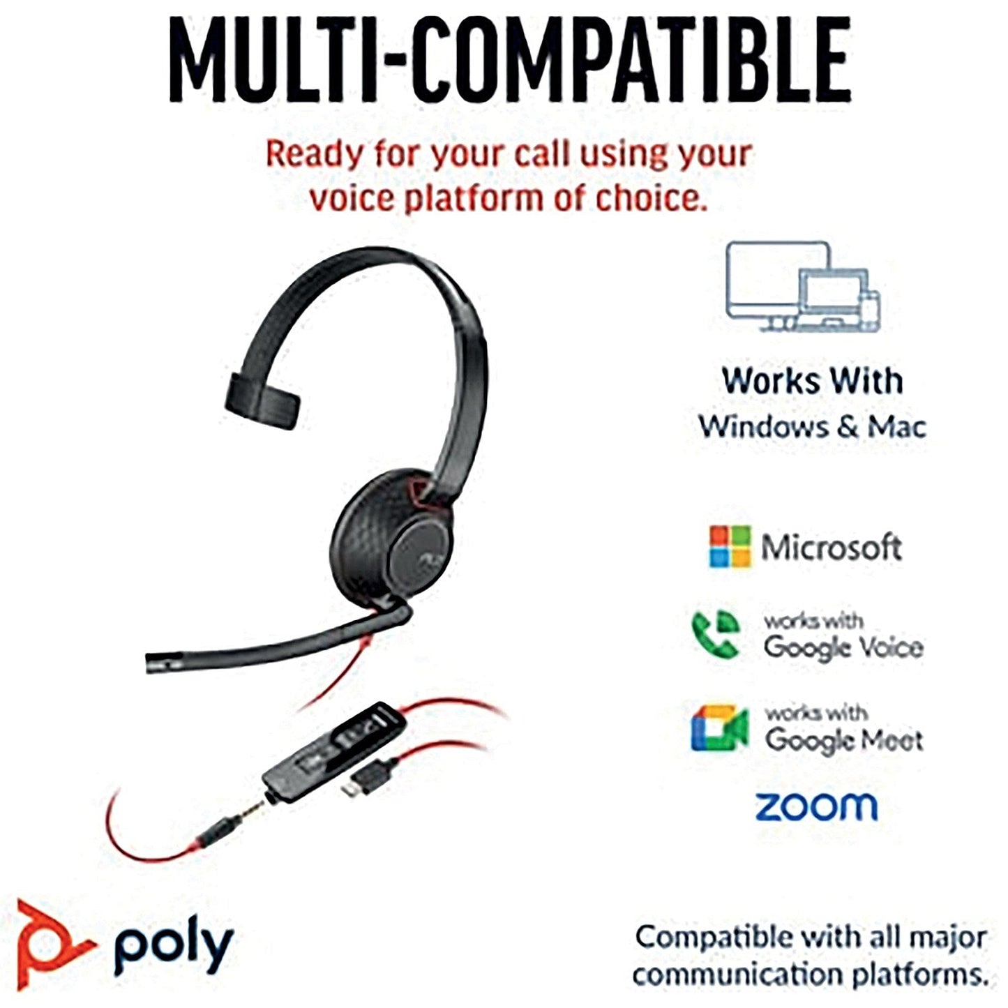 Poly Blackwire 5210 Monaural USB-C/A +3.5mm Headset 8X230AA