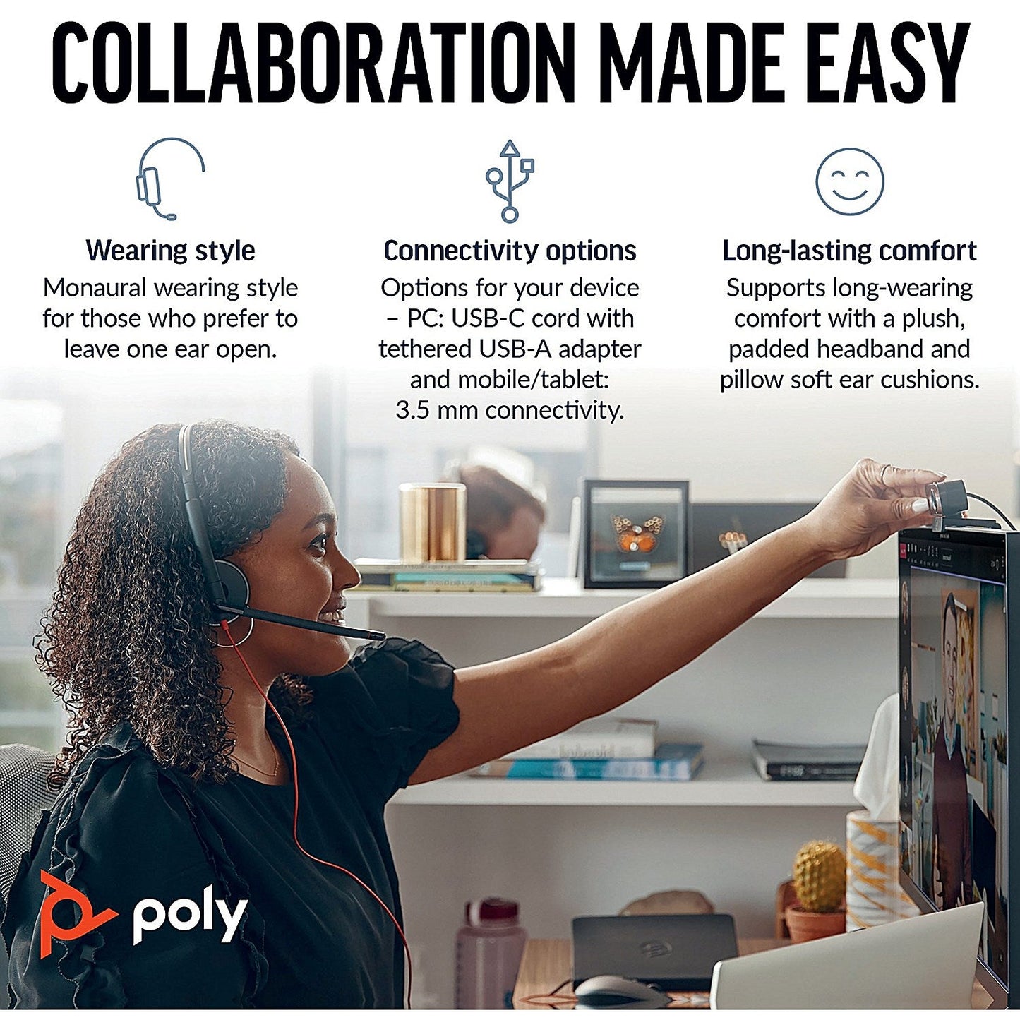 Poly Blackwire 5210 Monaural USB-C/A +3.5mm Headset 8X230AA