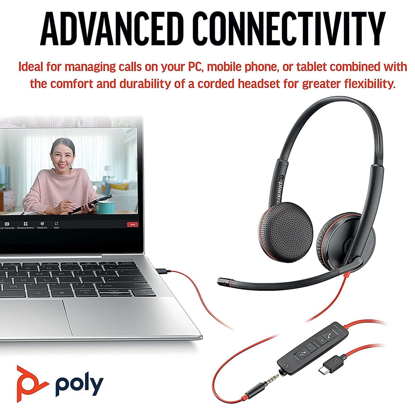 Poly Blackwire 3225 Stereo UC USB-C/A +3.5mm Headset Bulk 8X229A6