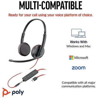 Poly Blackwire 3225 Stereo UC USB-C/A +3.5mm Headset Bulk 8X229A6