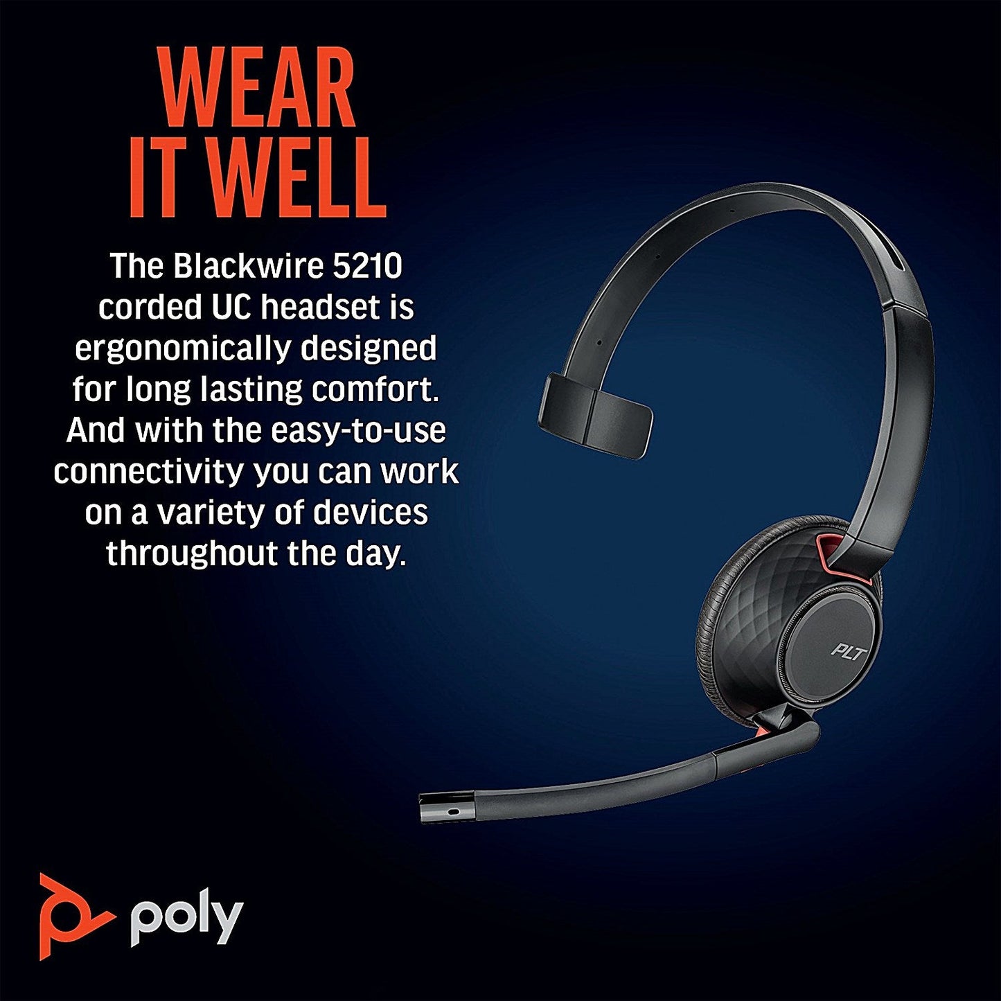 Poly Blackwire 5210 Monaural USB-C/A +3.5mm Headset Bulk 8X230A6
