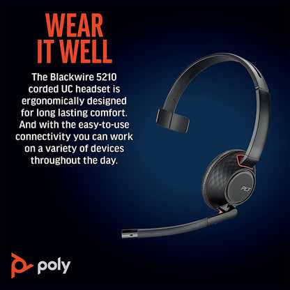 Poly Blackwire 5210 Monaural USB-C/A +3.5mm Headset Bulk 8X230A6
