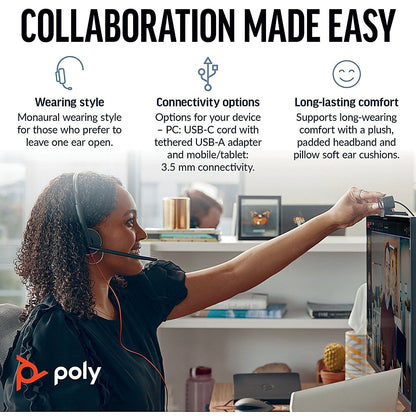 Poly Blackwire 5210 Monaural USB-C/A +3.5mm Headset Bulk 8X230A6