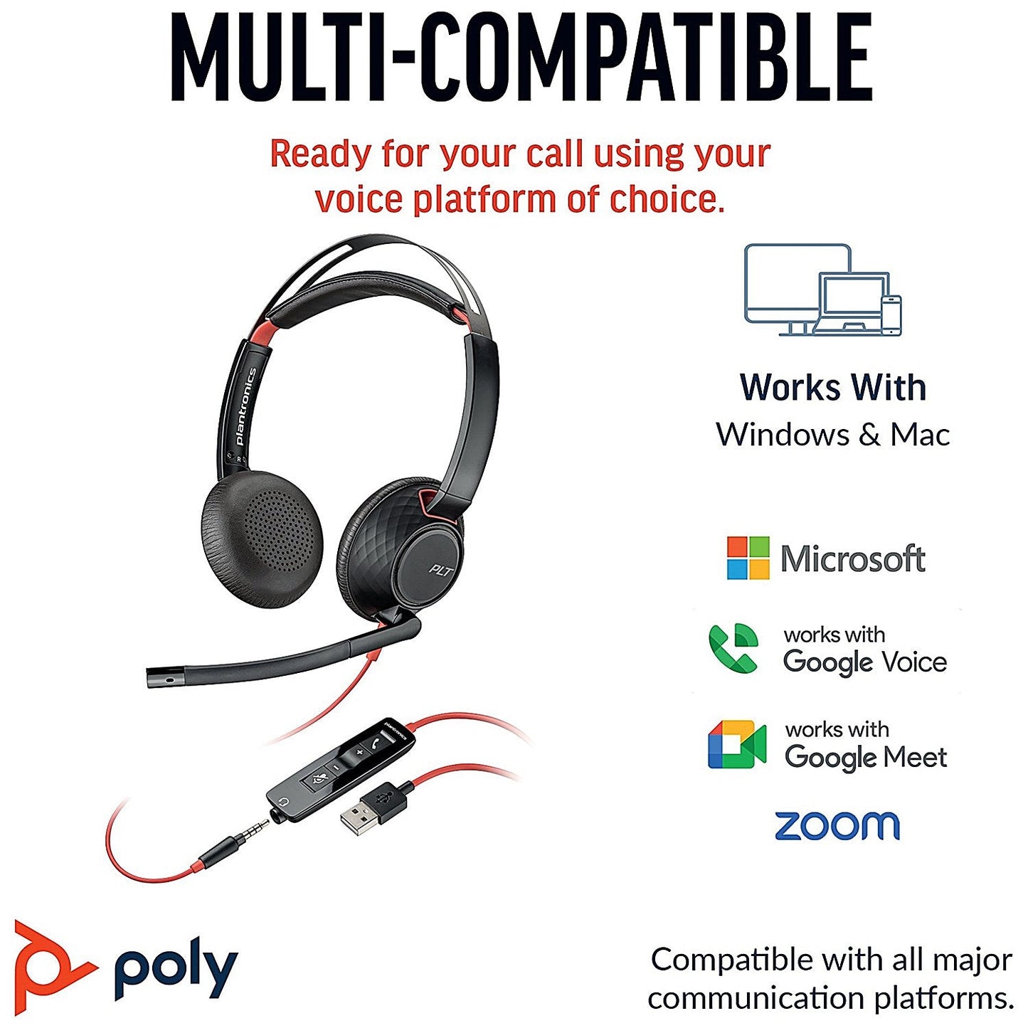 Poly Blackwire 5220 Stereo USB-C/A +3.5mm Headset Bulk 8X231A6