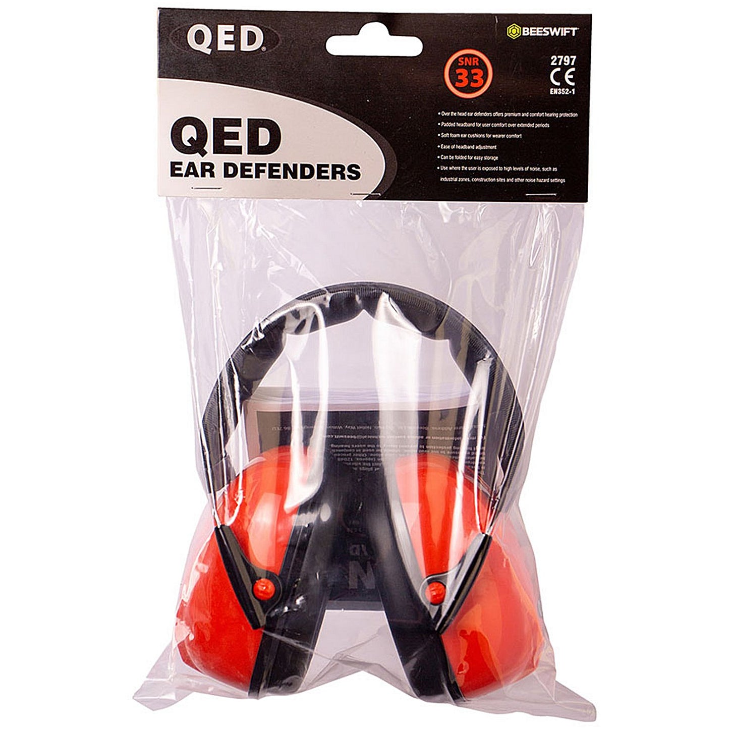 Beeswift Qed Headband Ear Defenders, Red