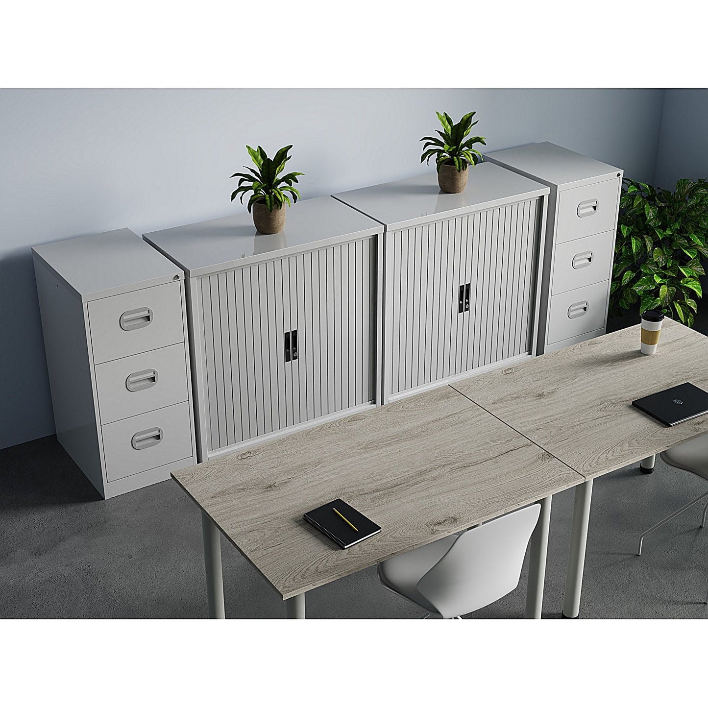 Qube 1000mm Side Tambour Cupboard Light Grey With Shelf Easy2Order : QS2067