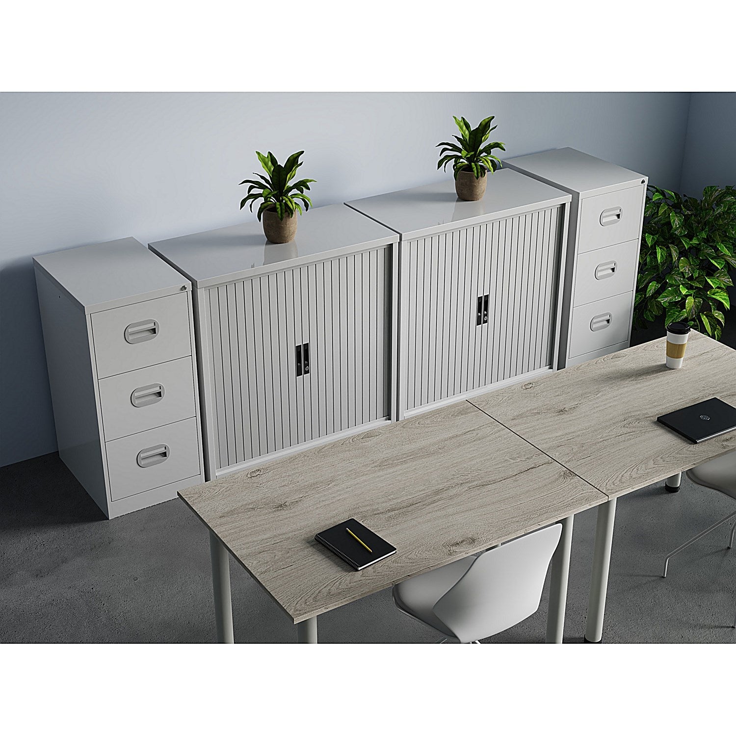Qube 1000mm Side Tambour Cupboard Light Grey With Shelf Easy2Order : QS2067