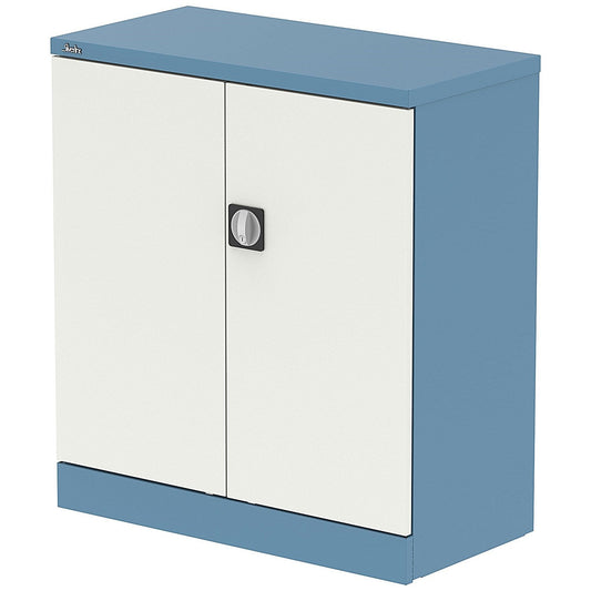 Qube 1020mm 2-Door Stationery Cupboard Pastel Blue And Satin White With Shelf Easy2Order : QS2106