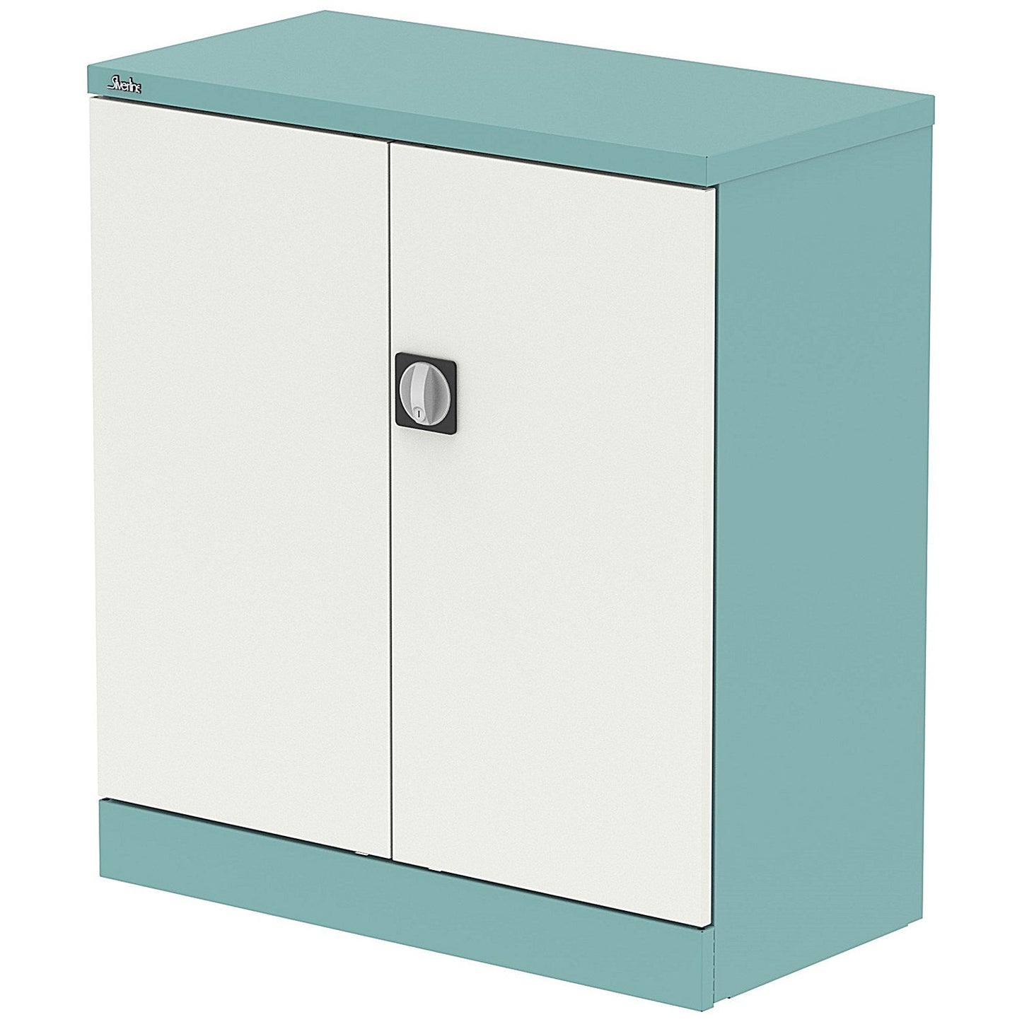 Qube 1020mm 2-Door Stationery Cupboard Pastel Turquoise And Satin White With Shelf Easy2Order : QS2107