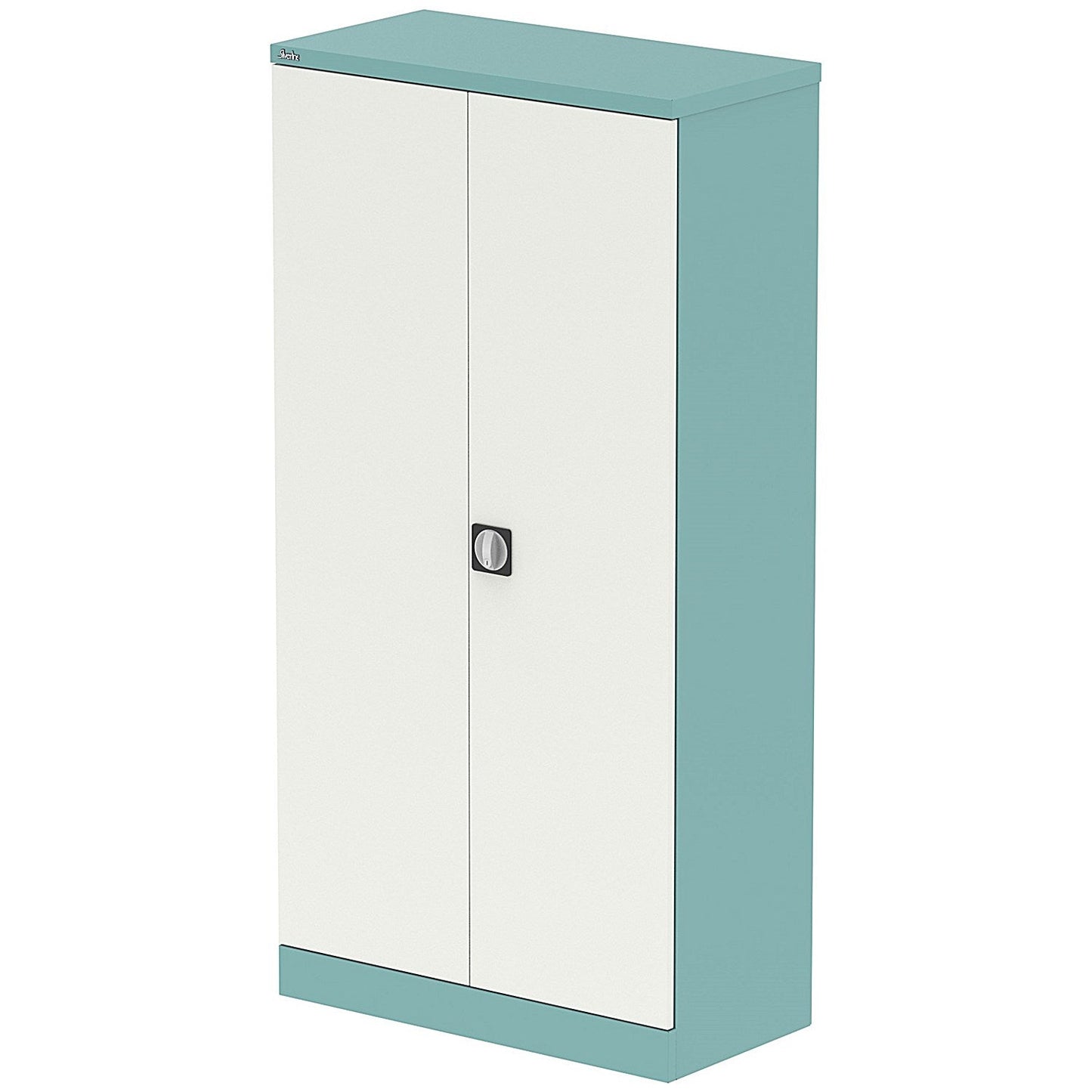 Qube 1830mm 2-Door Stationery Cupboard Pastel Turquoise And Satin White With Shelves Easy2Order : QS2129