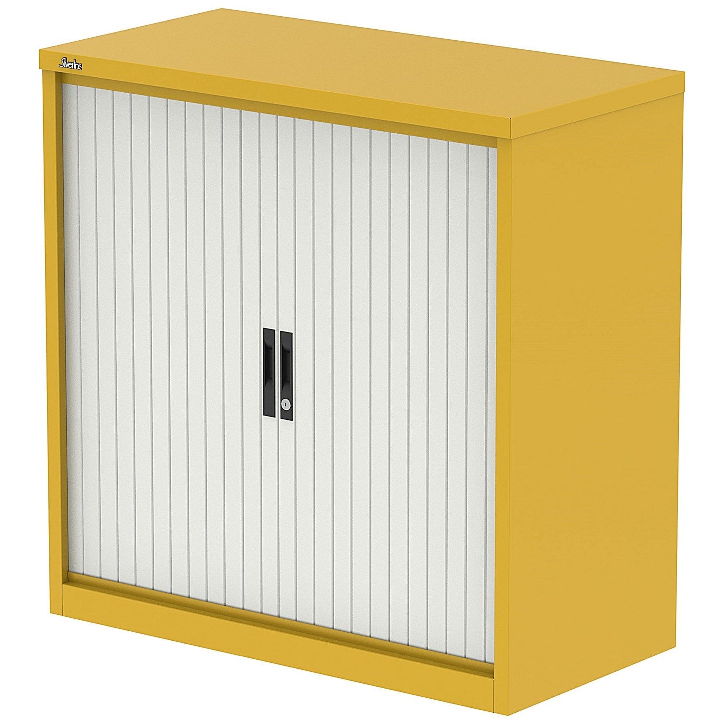 Qube 1000mm Side Tambour Cupboard Lemon Yellow And Satin White With Shelves Easy2Order : QS2215
