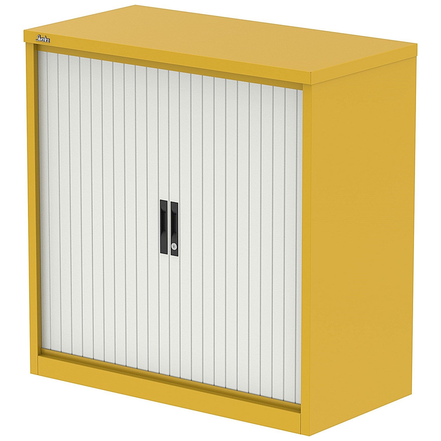 Qube 1000mm Side Tambour Cupboard Lemon Yellow And Satin White With Shelves Easy2Order : QS2215