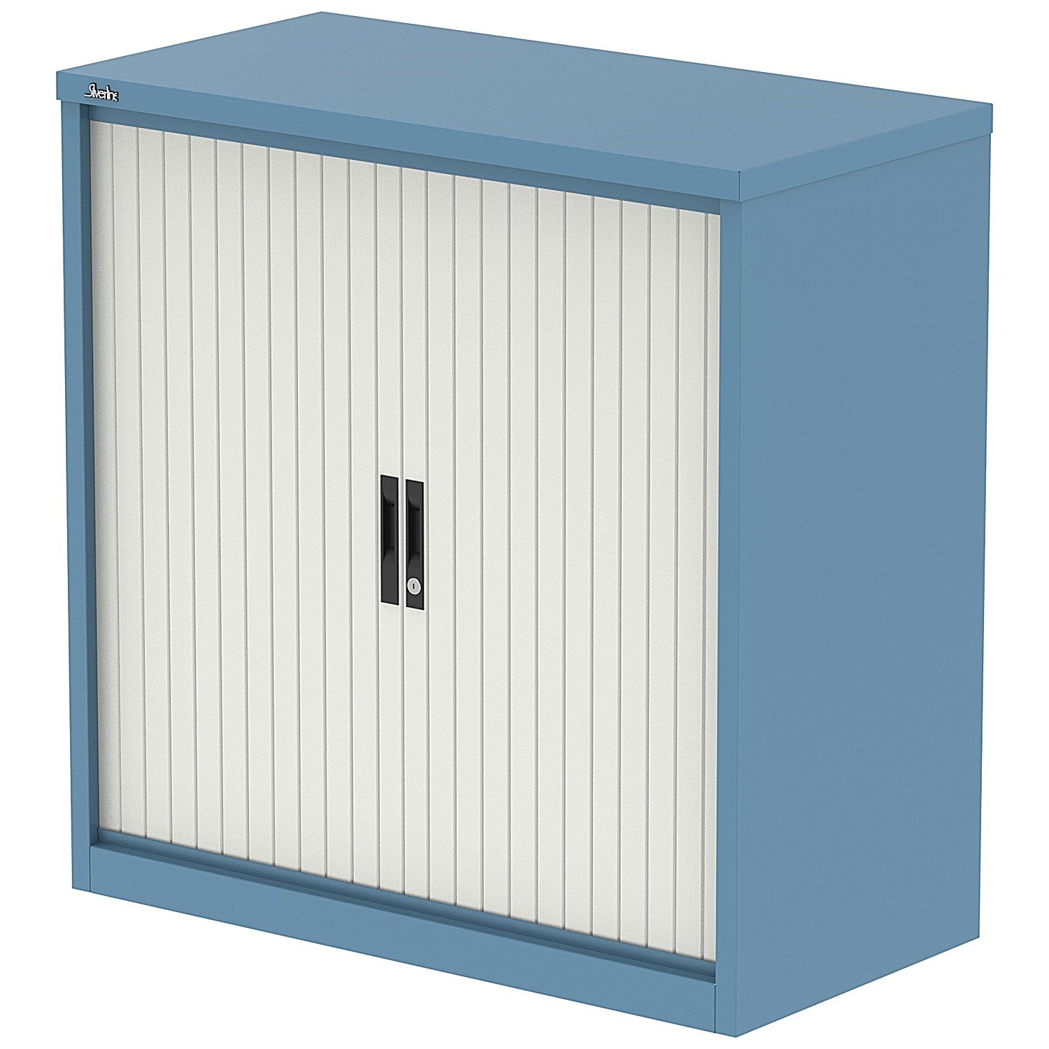 Qube 1000mm Side Tambour Cupboard Pastel Blue And Satin White With Shelves Easy2Order : QS2216