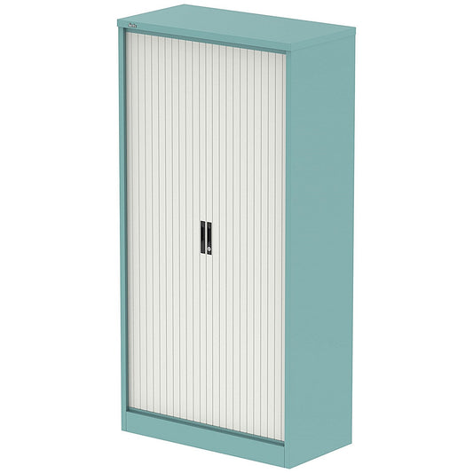 Qube 2000mm Side Tambour Cupboard Pastel Turquoise And Satin White With Shelves Easy2Order : QS2239