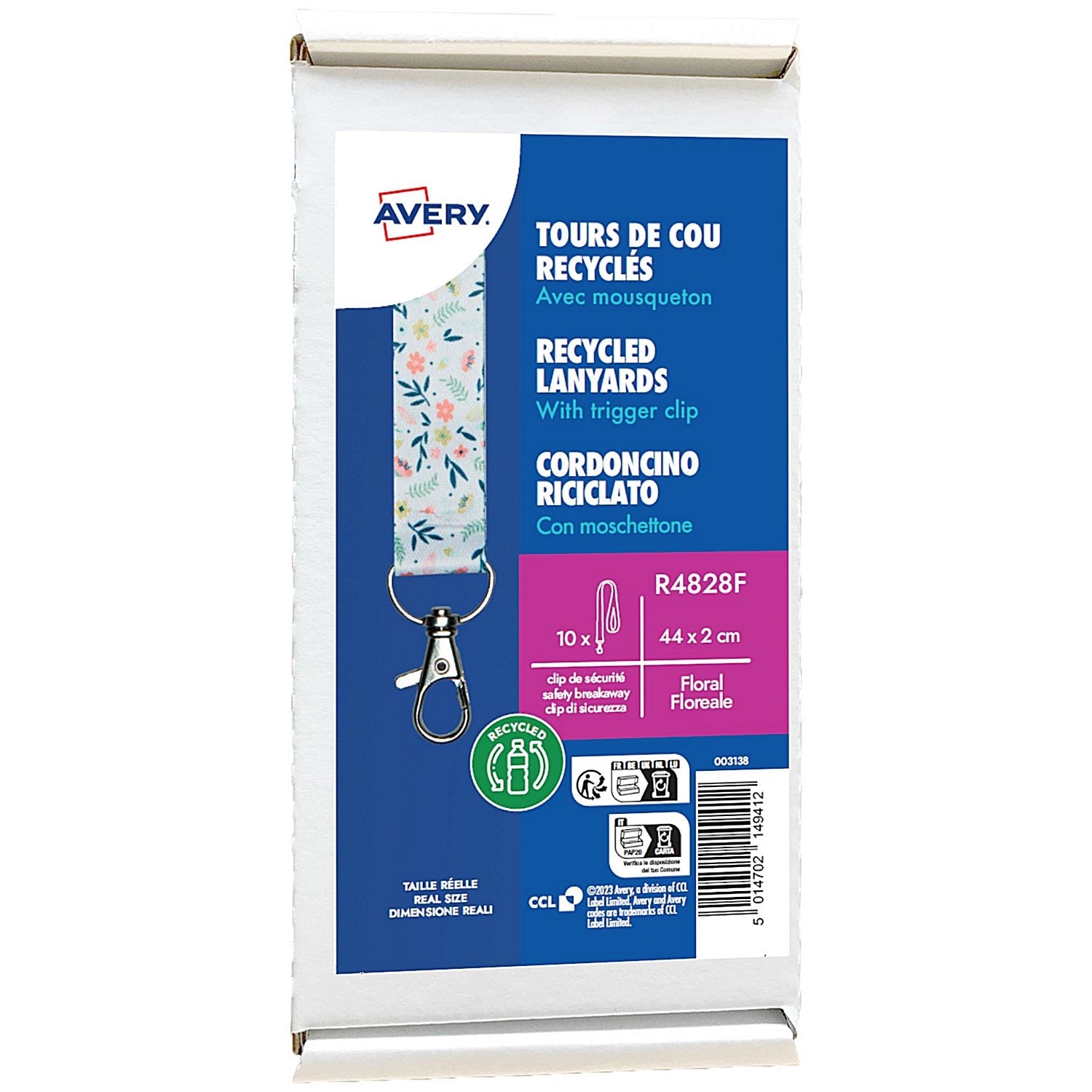 Avery Recycled Floral Pre-Printed Lanyard with 2cm Wide Carabiner (Pack 10) - R4828F Easy2Order : R4828F