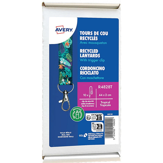 Avery Recycled Tropical Pre-Printed Lanyard with 2cm Wide Carabiner (Pack 10) - R4828T Easy2Order : R4828T