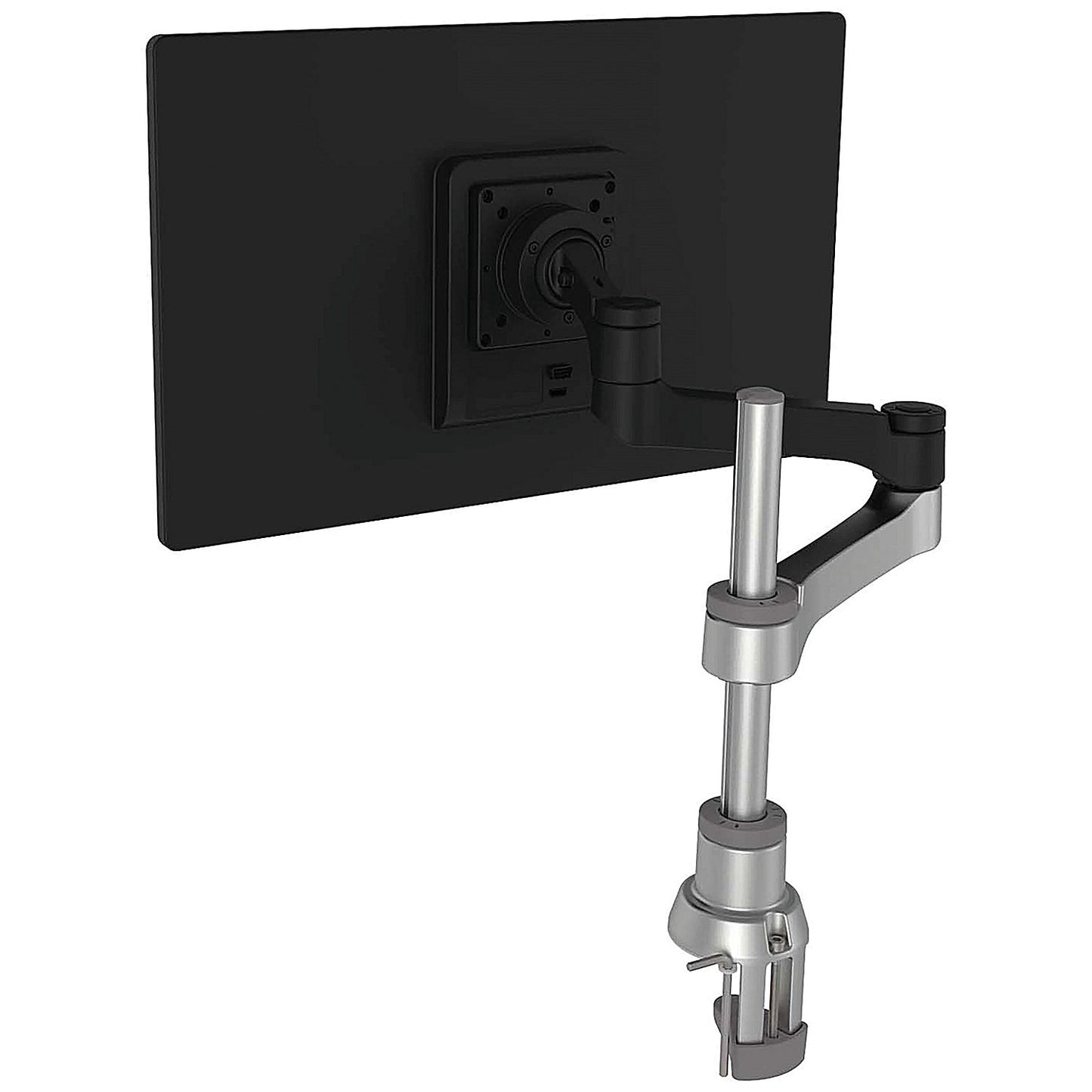 R-Go Zepher 4 C2 Deskclamped Single Monitor Arm, Adjustable Height and Tilt, Black & Silver