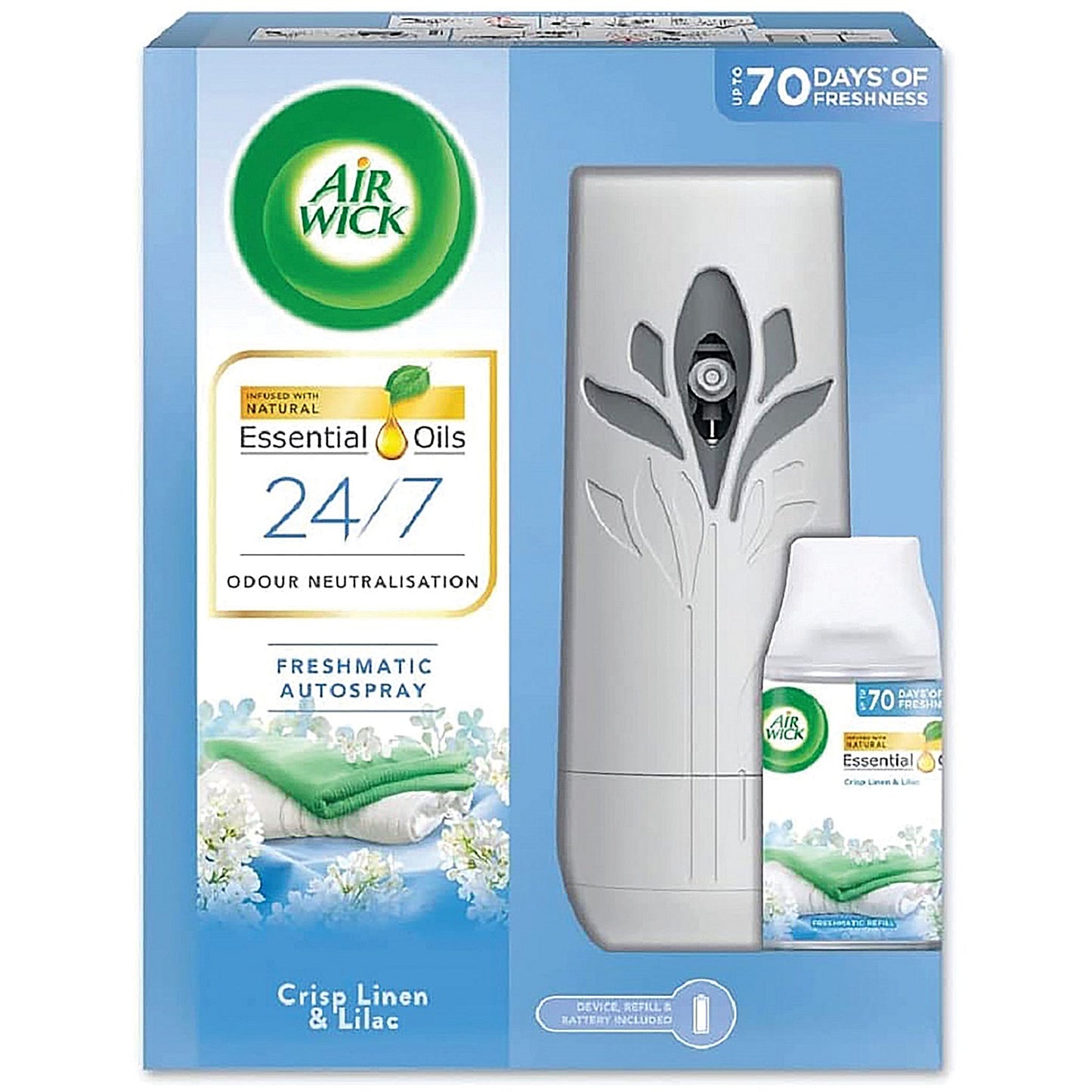 Air Wick Freshmatic Autospray and Refill Set Crisp Linen and Lilac 250ml
