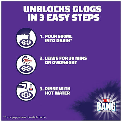 Cillit Bang Power Cleaner Drain Unblocker 1 Litre (Pack of 8)
