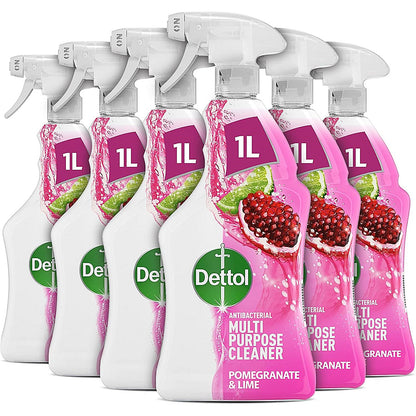 Dettol Antibacterial Multipurpose Cleaner Spray, Pomegranate and Lime, 1L, Pack of 6