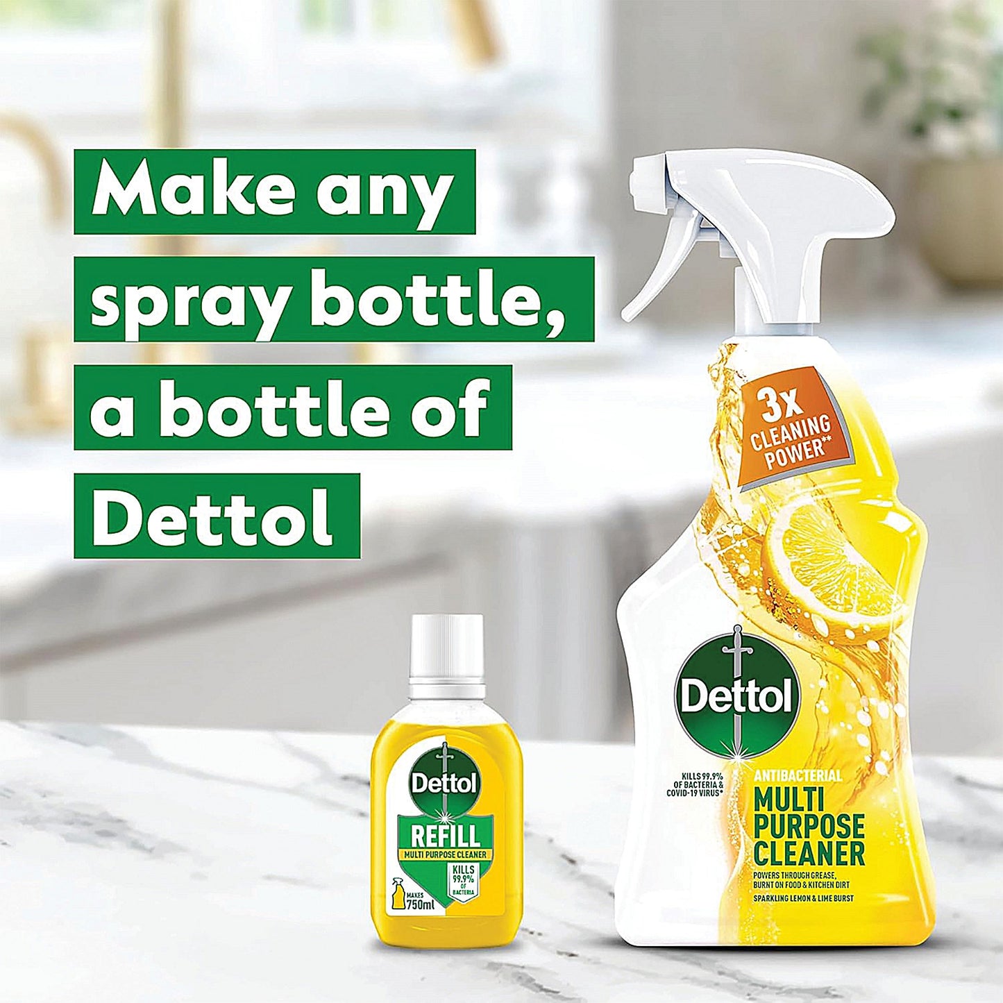 Dettol Citrus Multipurpose Clean Spray Refill, 50ml, Pack of 15