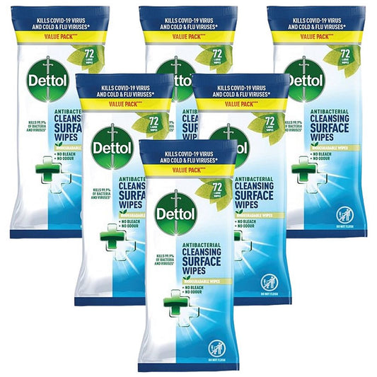 Dettol Antibacterial Cleansing Wipes x72 Wipes (Pack of 6)
