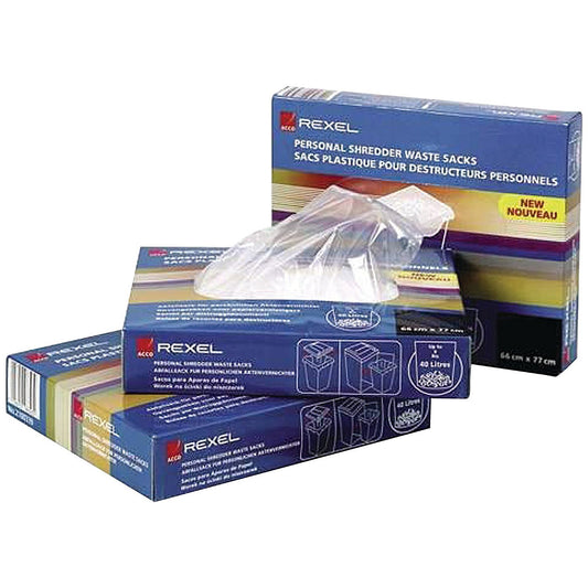 Rexel Wide Entry Shredder Waste Sacks, Capacity 175 Litres, Pack of 100