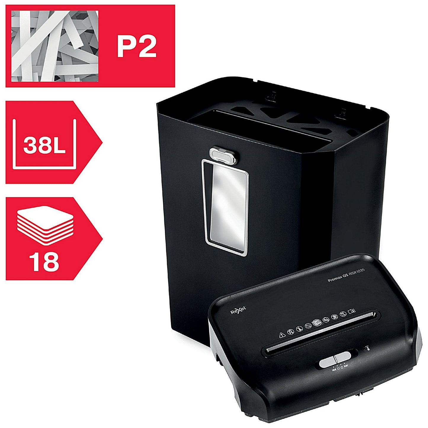 Rexel Promax QS 18/38 P-2 Strip-Cut Shredder, 38 Litres